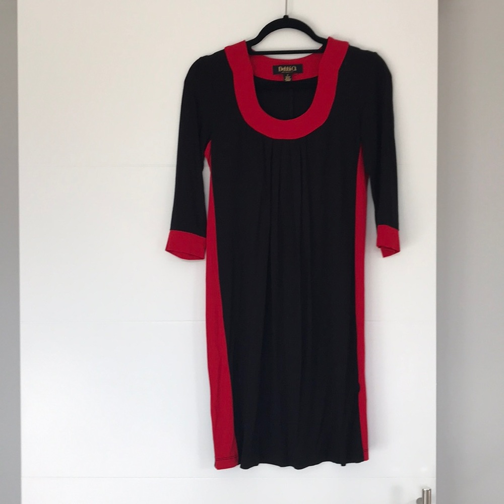 Black maternity dress with red detail